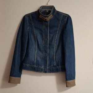 Escada Exclusively For Neiman Marcus Denim Jacket Leather Trim Shimmer Size 38